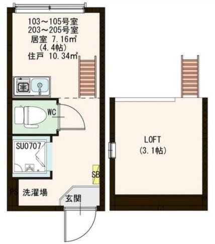 STAGE高田馬場(ワンルーム/1階)の間取り写真