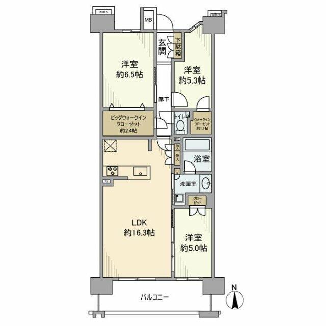 クレストプライムレジデンスパーク五番街(3LDK/4階)の間取り写真