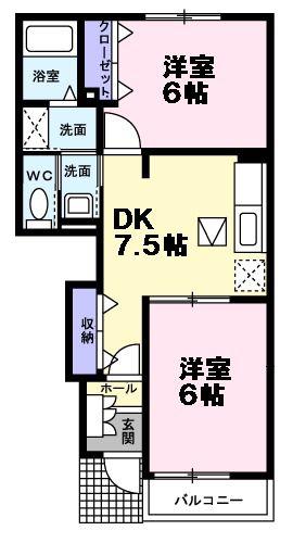 ARC-EN-CIELB棟(2DK/1階)の間取り写真