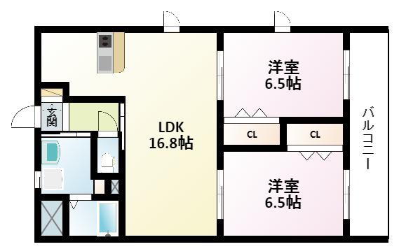 第1関根マンション(2LDK/8階)の間取り写真