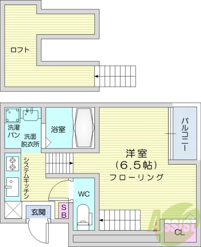 アイン郡山(1K/2階)の間取り写真