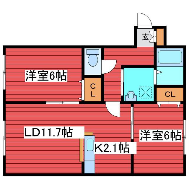 CUBE美園6.8(2LDK/4階)の間取り写真