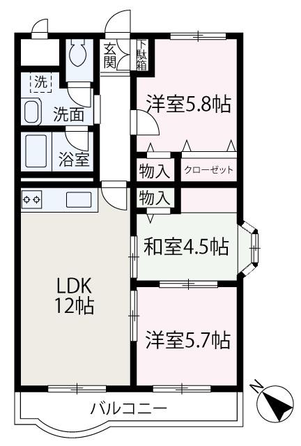 アーバンホソダ(3LDK/2階)の間取り写真