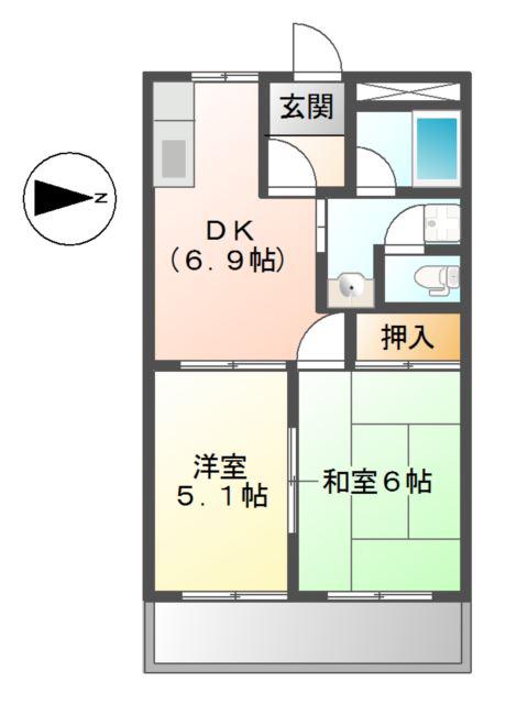 ハイツ河合(2DK/1階)の間取り写真