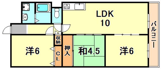 メゾンドール湊川(3LDK/3階)の間取り写真