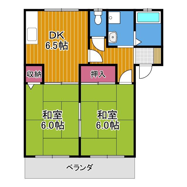 新栄プロパティーはびきのII(2DK/1階)の間取り写真