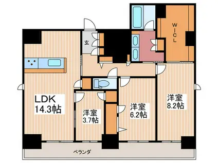ラヴェール横川(3LDK/9階)の間取り写真