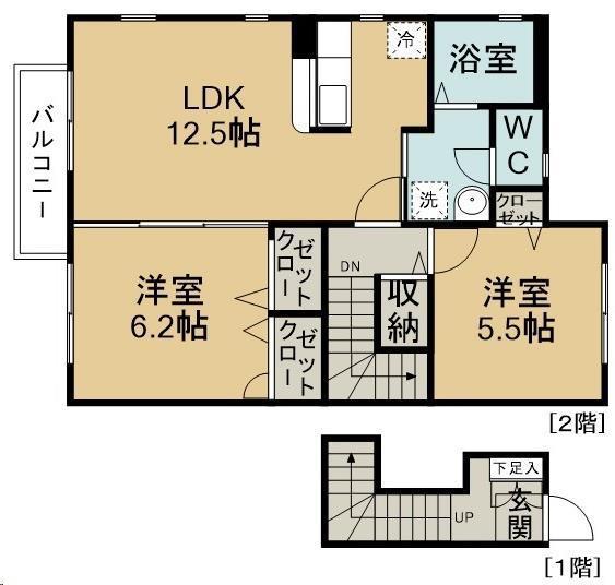 グランドゥールVI(2LDK/2階)の間取り写真