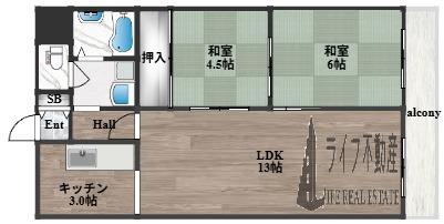オリエントマンション(2LDK/4階)の間取り写真