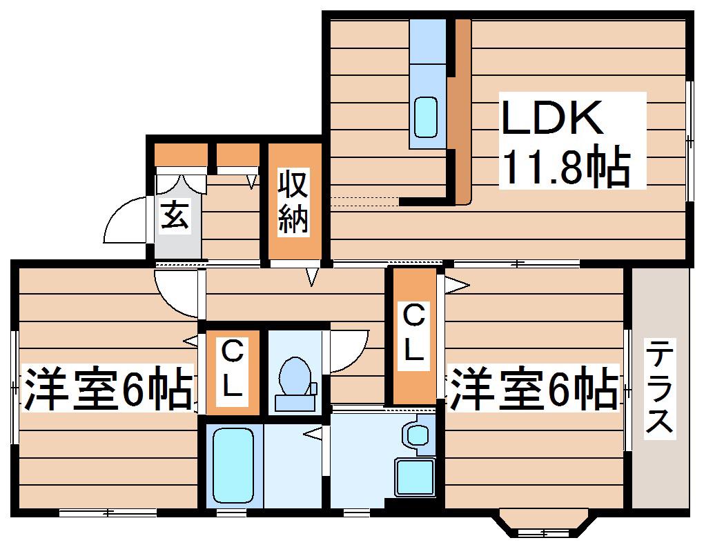 ポプラールA(2LDK/1階)の間取り写真
