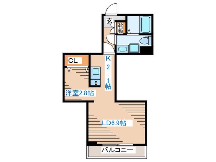 メリディアン吉岡壱番館(1LDK/2階)の間取り写真