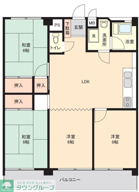 シャトー北園(4LDK/5階)の間取り写真