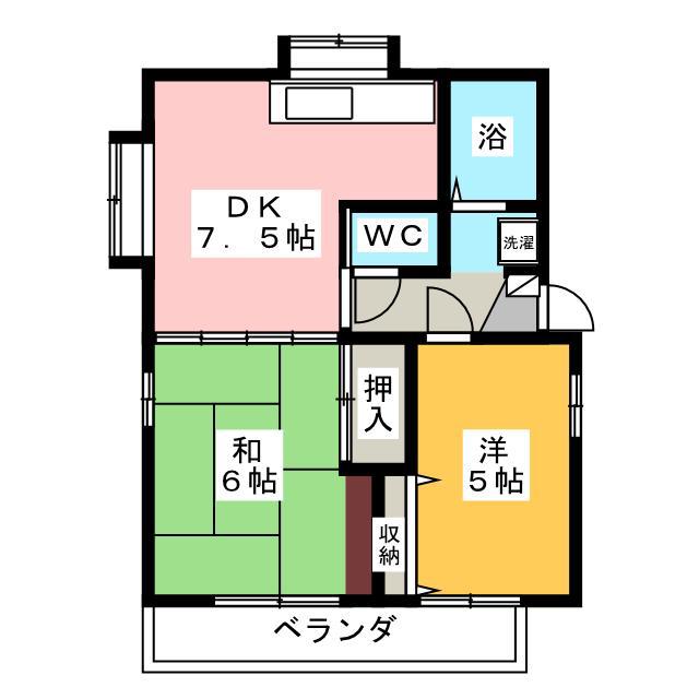 ファミリーハウス桂台(2DK/2階)の間取り写真