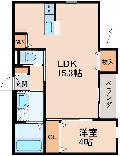 クラウンハイツ木広町B棟(1LDK/2階)の間取り写真