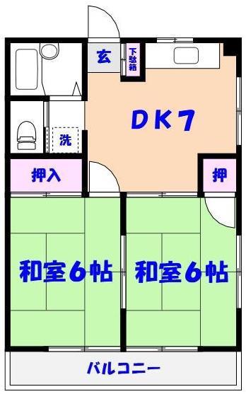 プリマヴェーラ(2DK/2階)の間取り写真