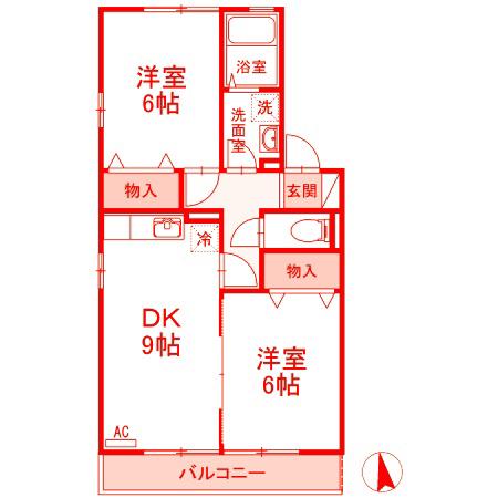 フィオーレ湘南山手C(2DK/2階)の間取り写真