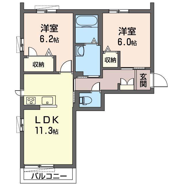 クレール ドゥ リュンヌ(2LDK/2階)の間取り写真