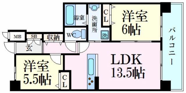 アルファステイツ姫路駅東(2LDK/7階)の間取り写真