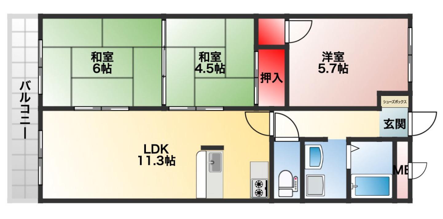エレガントライフマンション(3LDK/2階)の間取り写真