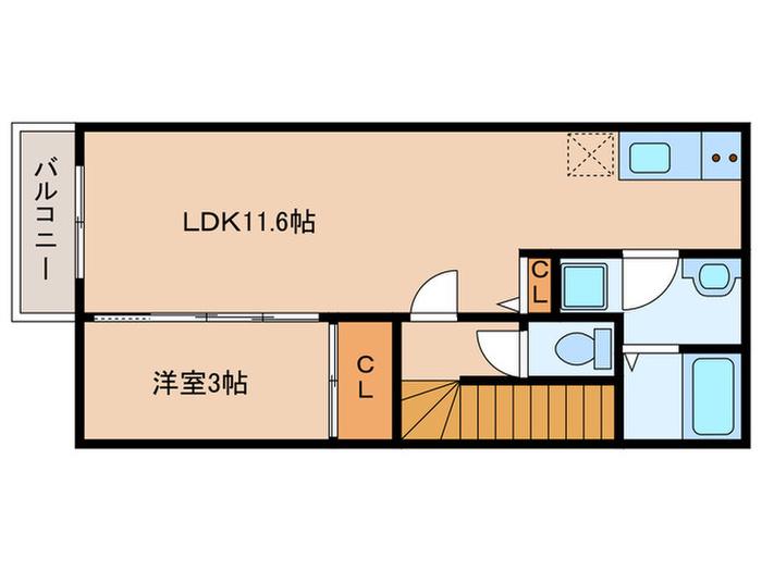 TRINITY DUO 塚口I(1LDK/2階)の間取り写真