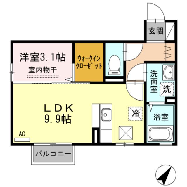 ネージュSII(1LDK/1階)の間取り写真