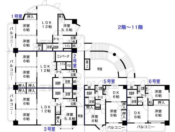 都城ビル(2DK/9階)の間取り写真