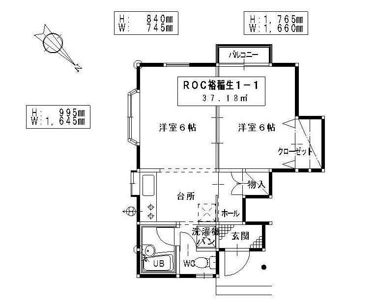 ROC裕稲生(2K/1階)の間取り写真