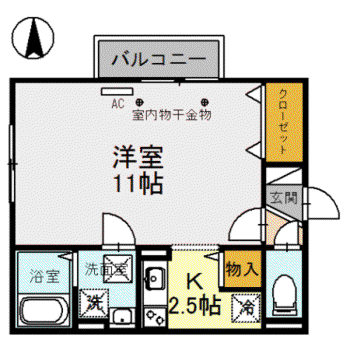 リビングタウン文京 C(ワンルーム/1階)の間取り写真