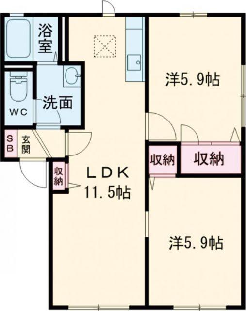 セレクトン B(2LDK/1階)の間取り写真