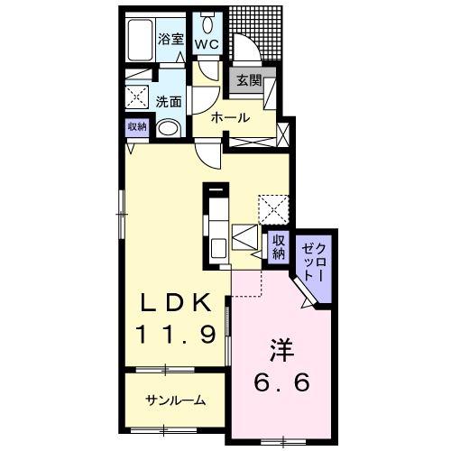 サウス ブリーズ ツバキ I(1LDK/1階)の間取り写真