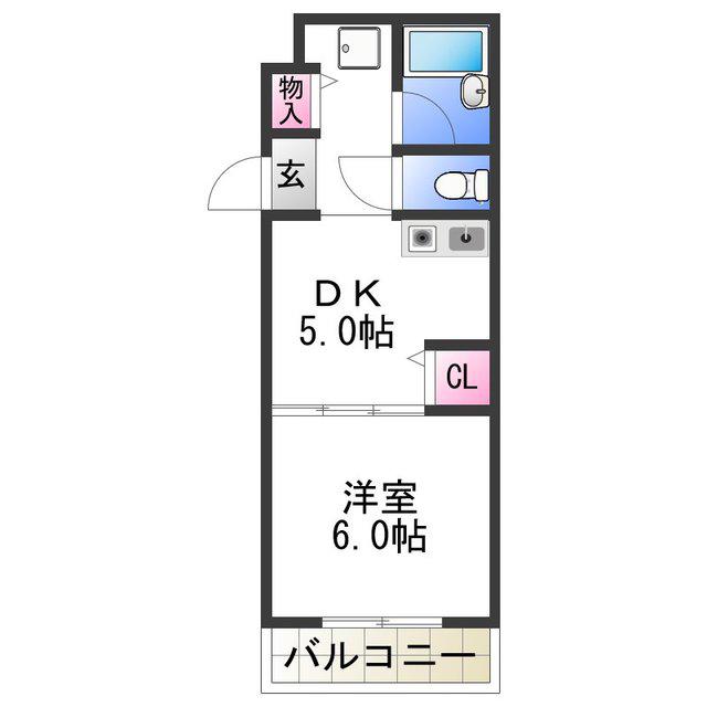 グローリオス堀上(1DK/3階)の間取り写真