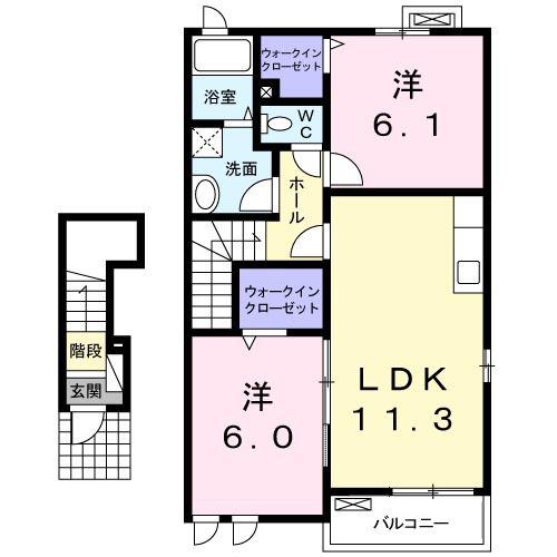 サンガーデン 幸町 A(2LDK/2階)の間取り写真