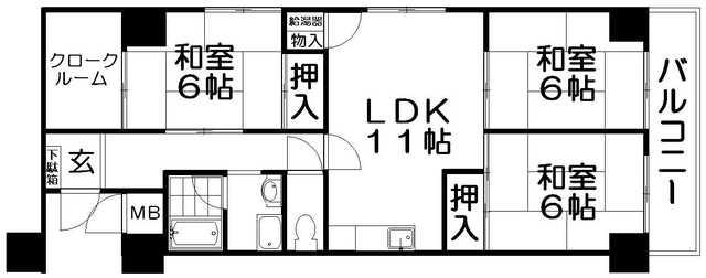 香里日光ハイツ(3LDK/7階)の間取り写真
