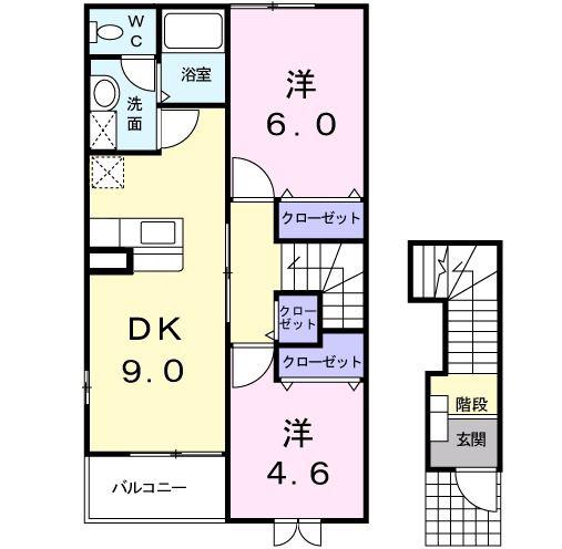 クレストールB(2DK/2階)の間取り写真