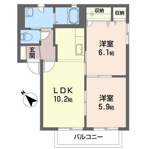 ヴェルドミール御所野A(2LDK/1階)の間取り写真