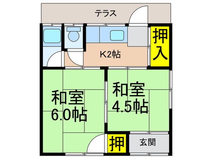 辻村吉野19(2K/1階)の間取り写真