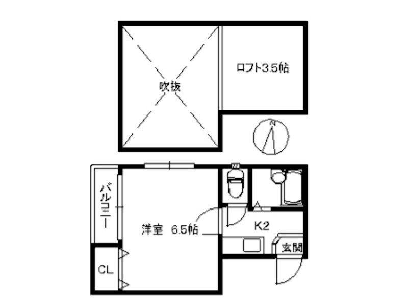 ポラリス姪浜II(1K/2階)の間取り写真