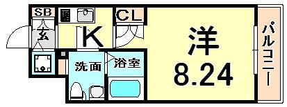 エス・キュート尼崎2(1K/8階)の間取り写真