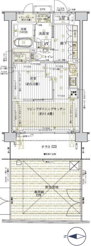 デュオセーヌ国立(1LDK/1階)の間取り写真