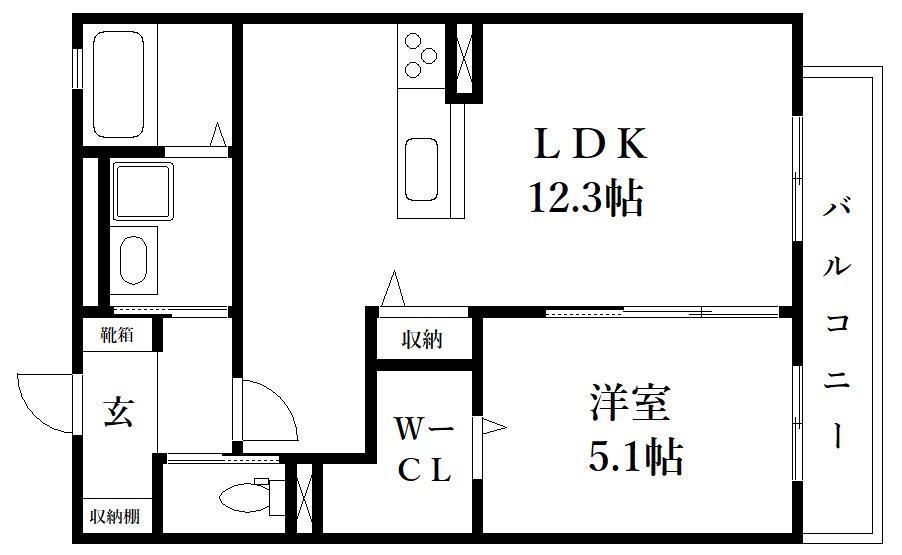 ソレアード田代(1LDK/1階)の間取り写真