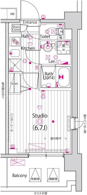 ガーラ・プライム横濱関内(1K/7階)の間取り写真