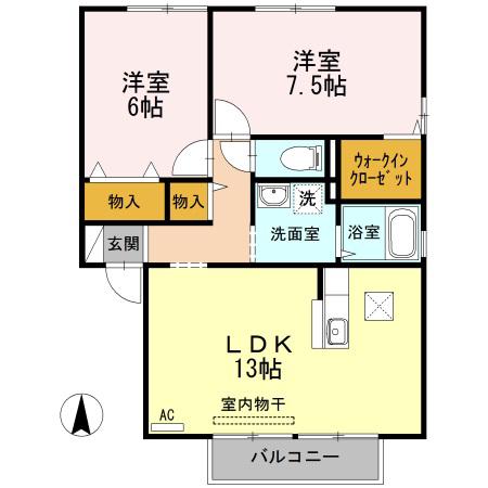 コートタウン西岡B棟(2LDK/1階)の間取り写真