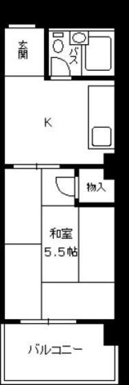 ハイネス観音(1K/2階)の間取り写真