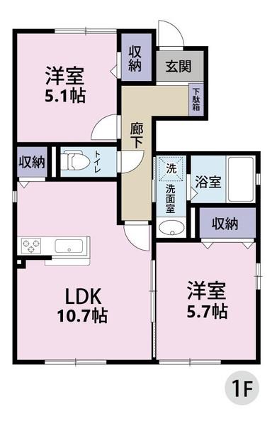 ウエストパーク B(2LDK/1階)の間取り写真
