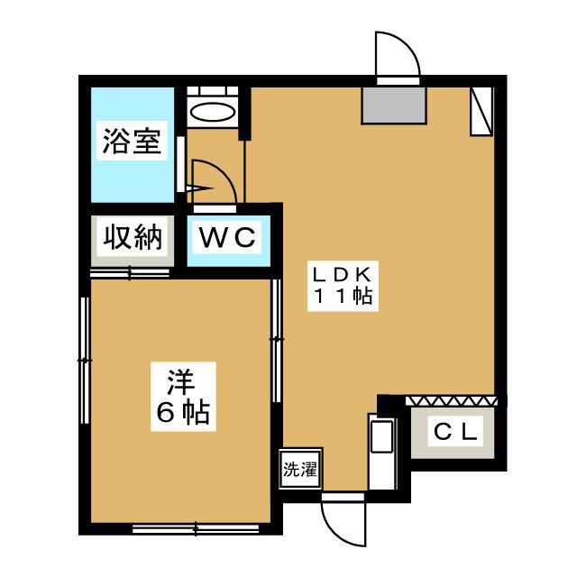 グリーンハイム(1DK/2階)の間取り写真