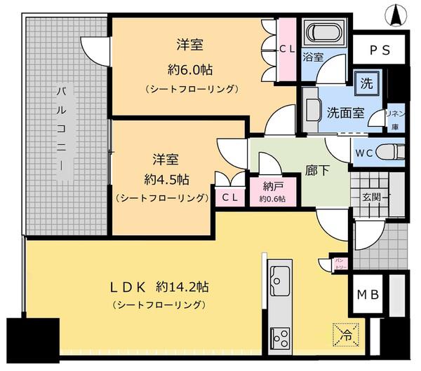 パークタワー北浜(2SLDK/36階)の間取り写真
