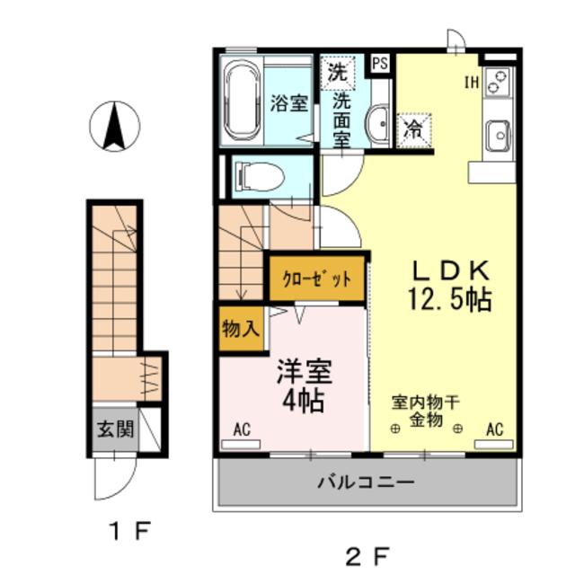 ガーネット(1LDK/2階)の間取り写真