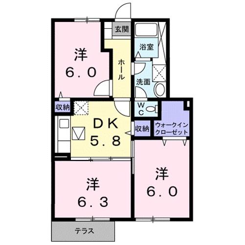 コータ・コート A(3DK/1階)の間取り写真