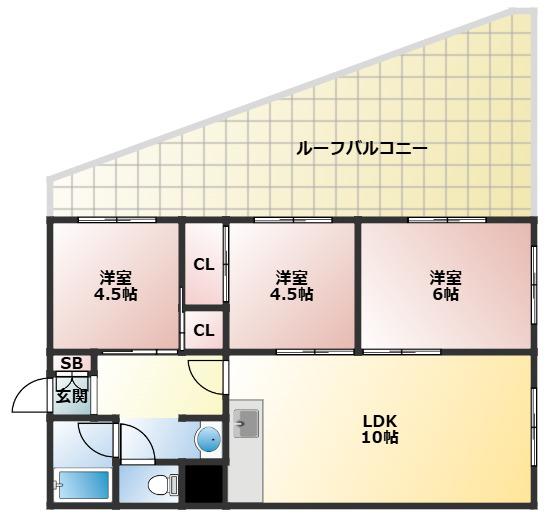 植原ユウハイツ(3LDK/2階)の間取り写真
