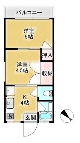 シティーハイムアスカ(2K/2階)の間取り写真